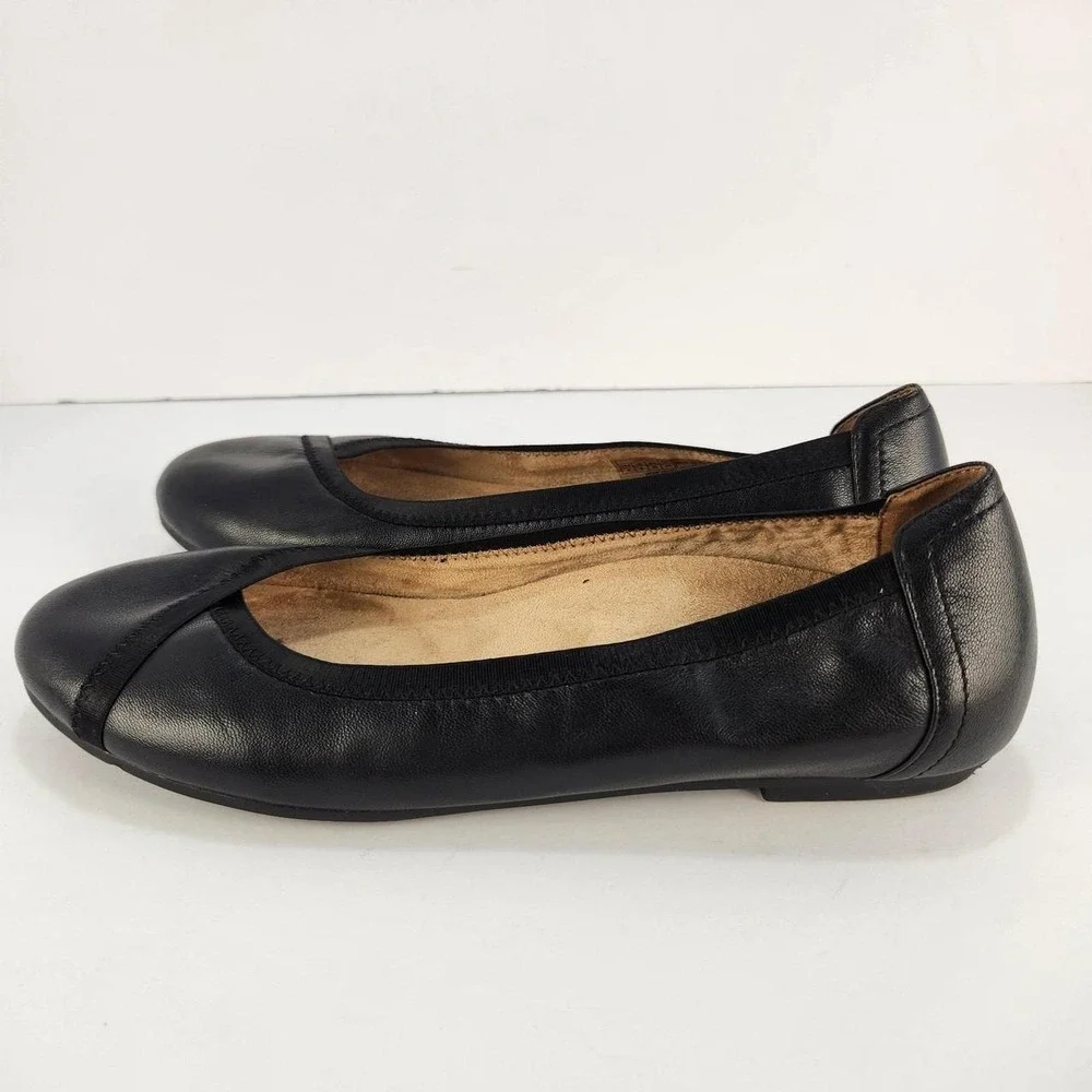 Vionic Caroll Ballet Flats Black Leather Comfort Shoes Women's Size 8